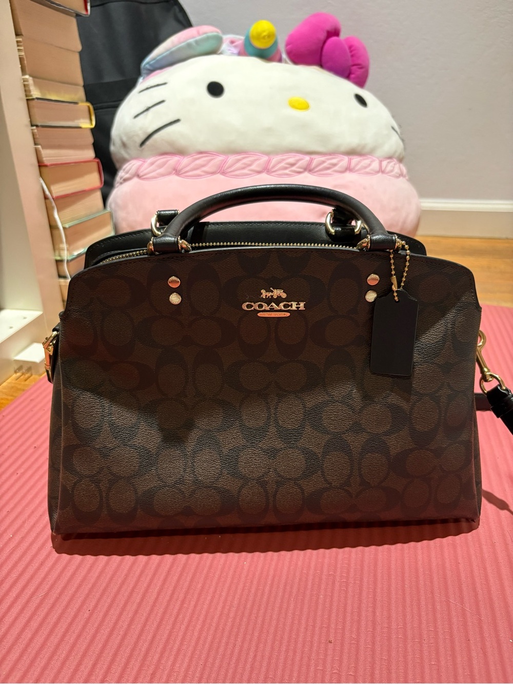 Coach Dark Brown Signature Dome Satchel with Black Trim